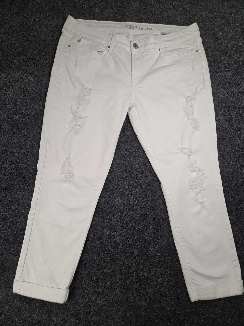 Denizen Levi's Boyfriend Jeans Womens 17W 33 White Distressed Cropped Cuffed